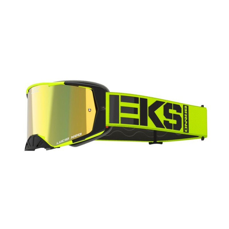 Óculos EKS Brand Lucid Race Face - Cor Amarelo Flu e Preto - Lente XDO Espelhada Dourada