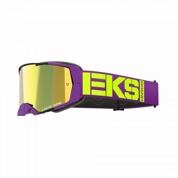 Óculos EKS Brand Lucid Race Face - Cor Roxo e Amarelo Flu - Lente XDO Espelhada Dourada
