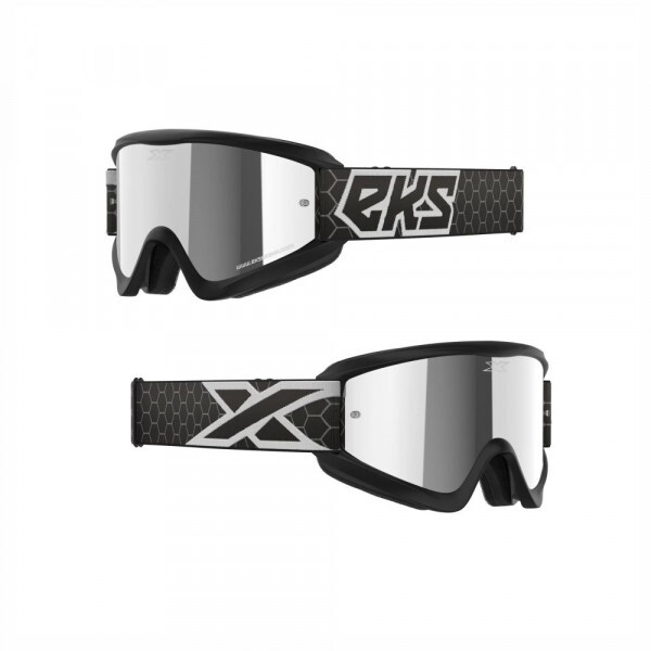 Óculos EKS Brand GOX Flat-Out Mirror -Cor Preto Fosco e Branco - Lente Espelhada Prata