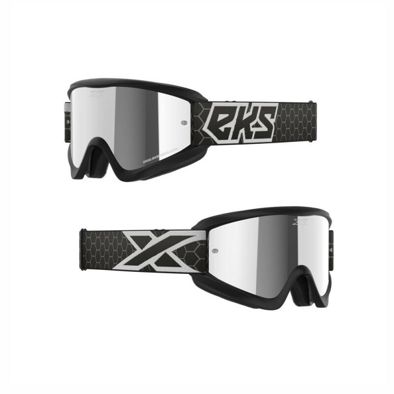 Óculos EKS Brand GOX Flat-Out Mirror -Cor Preto Fosco e Branco - Lente Espelhada Prata