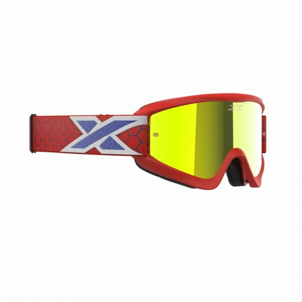 Óculos EKS Brand GOX Flat-Out Mirror - Cor Vermelho e Azul Metálico - Lente Espelhada Dourada