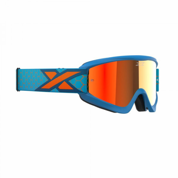 Óculos EKS Brand GOX Flat-Out Mirror - Cor Azul Ciano Líquido e Laranja Fluorescente - Lente Espelhada Vermelha